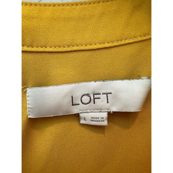 LOFT | Mustard Yellow Pleated Cuff Long Sleeve Blouse | Size Large - Picture 5 of 6